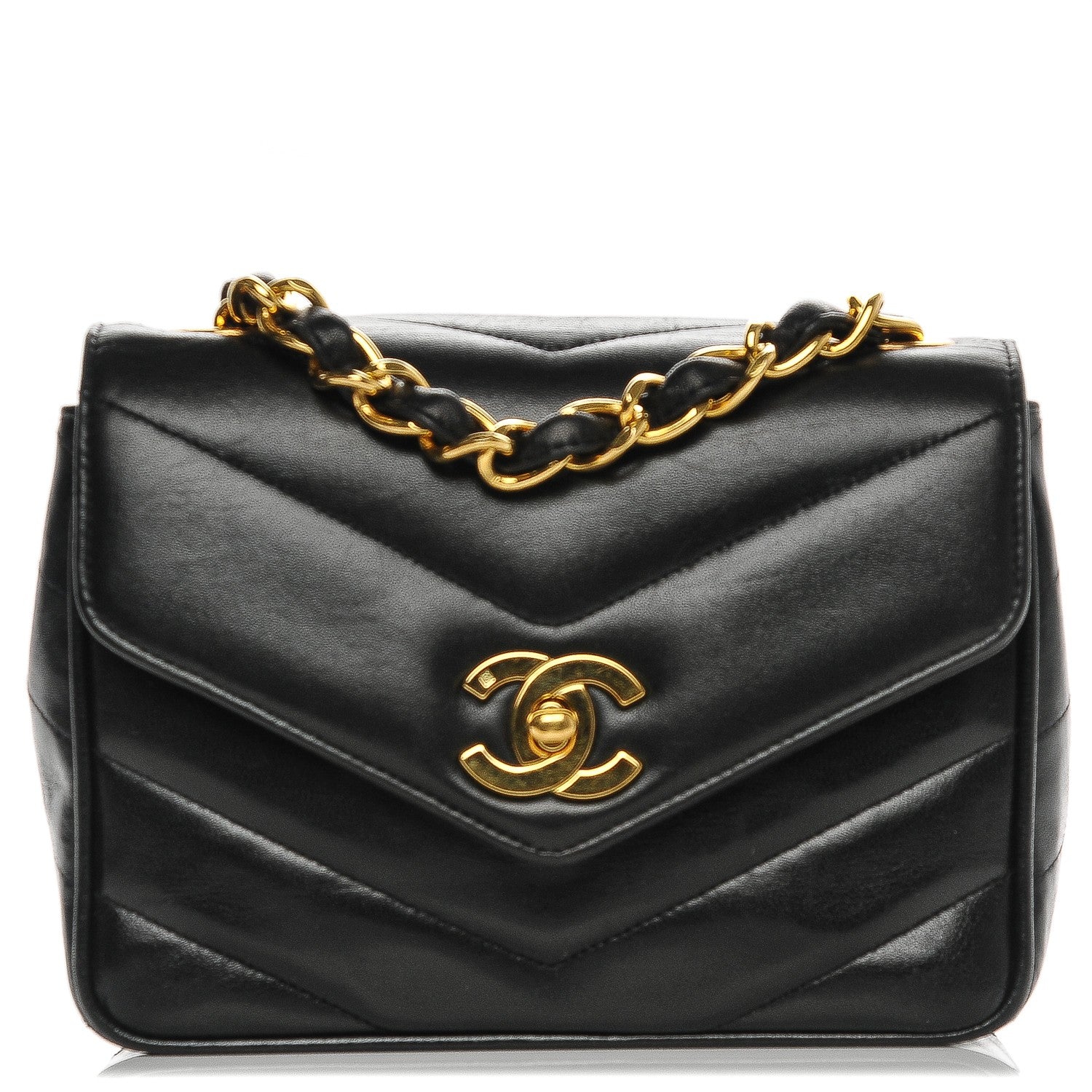Chanel Lambskin Chevron Quilted Mini Flap Black 1 of 8