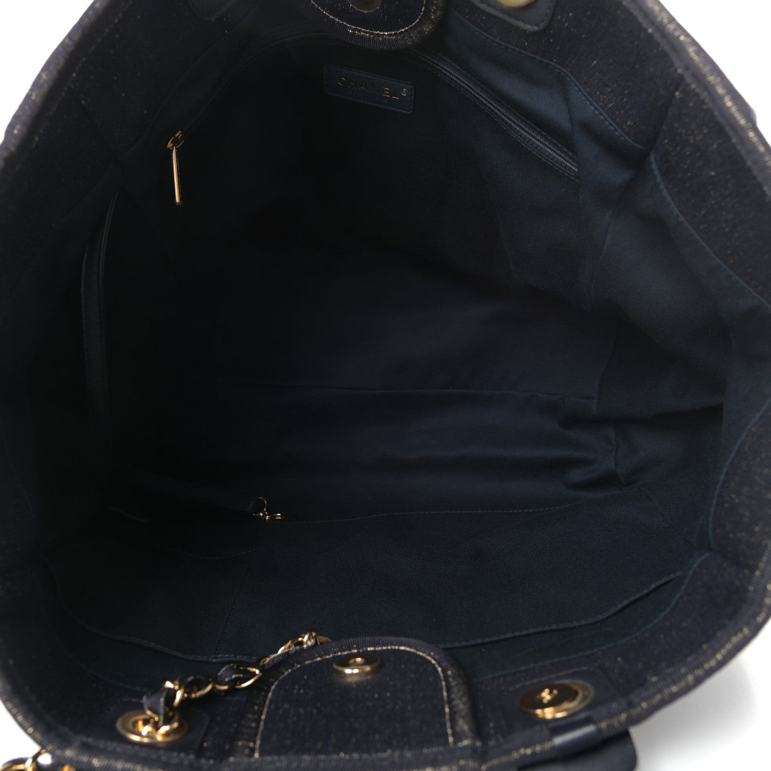 Chanel Lurex Canvas Medium Deauville Tote Navy Blue Gold 5 of 10