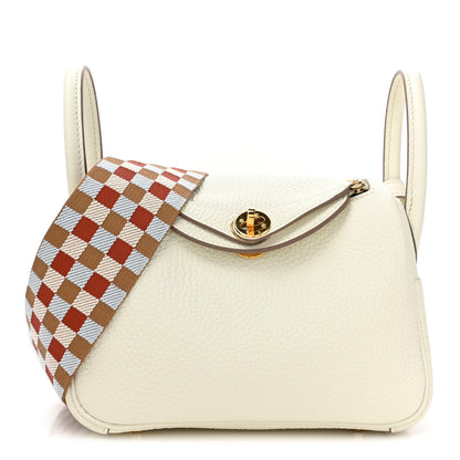 Hermes Taurillon Clemence Maxi Quadrille Mini Lindy 20 Mushroom Chai Nata Bleu Brume 1 of 11