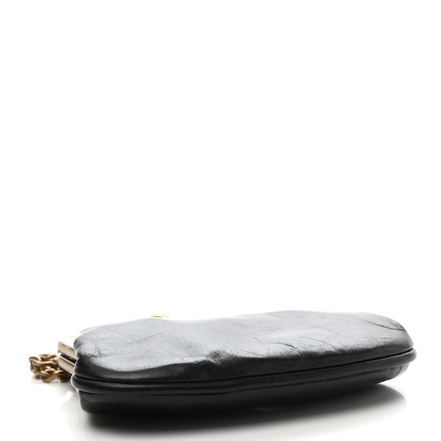 Glazed Calfskin Small Kisslock Frame Bag Black