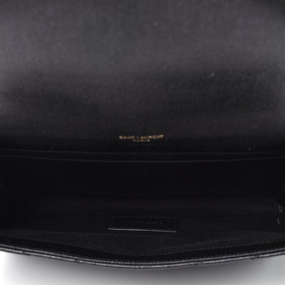 Saint Laurent Grain De Poudre Matelasse Chevron Monogram Envelope Clutch Black 5 of 7