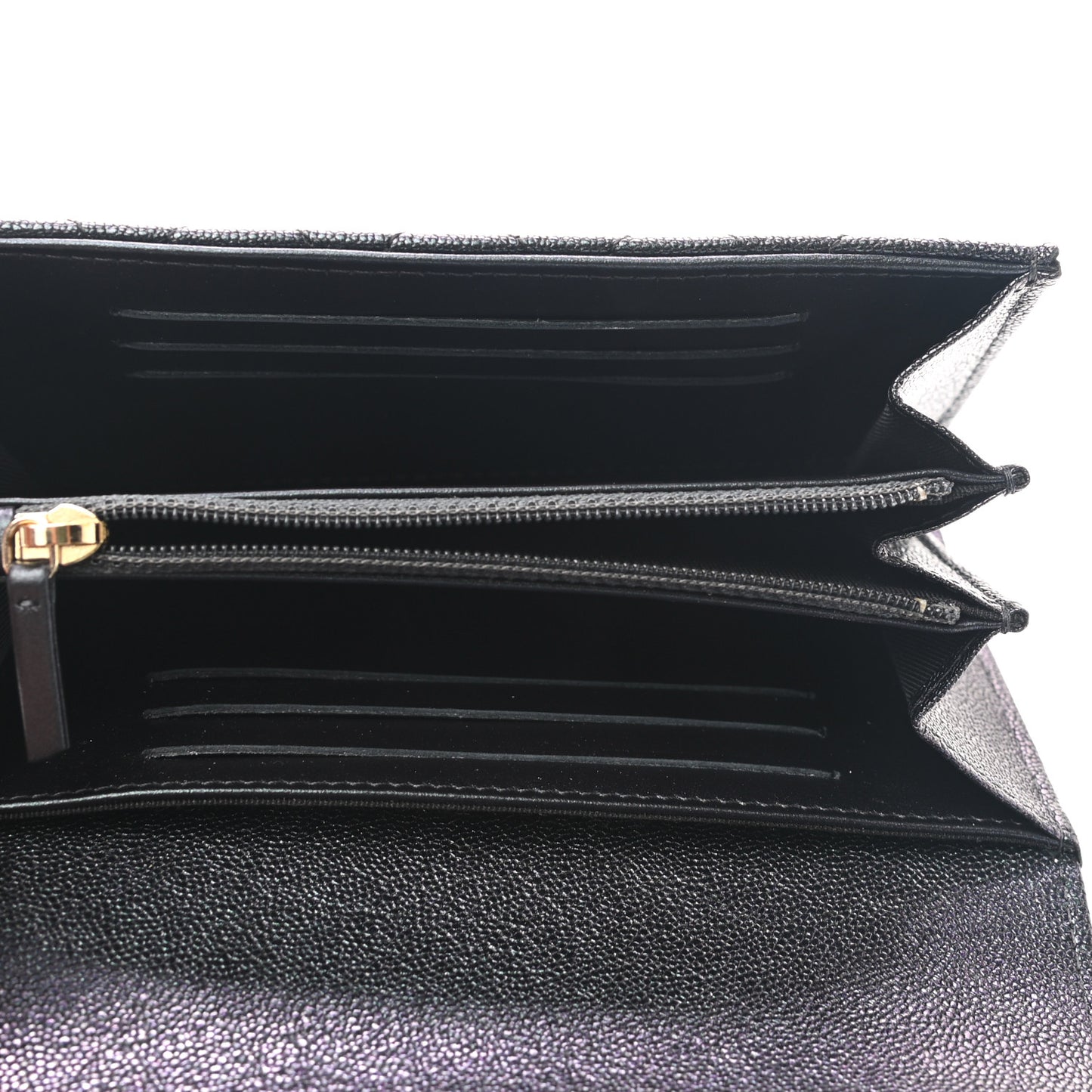 Iridescent Caviar Quilted Medium Flap Wallet Black
