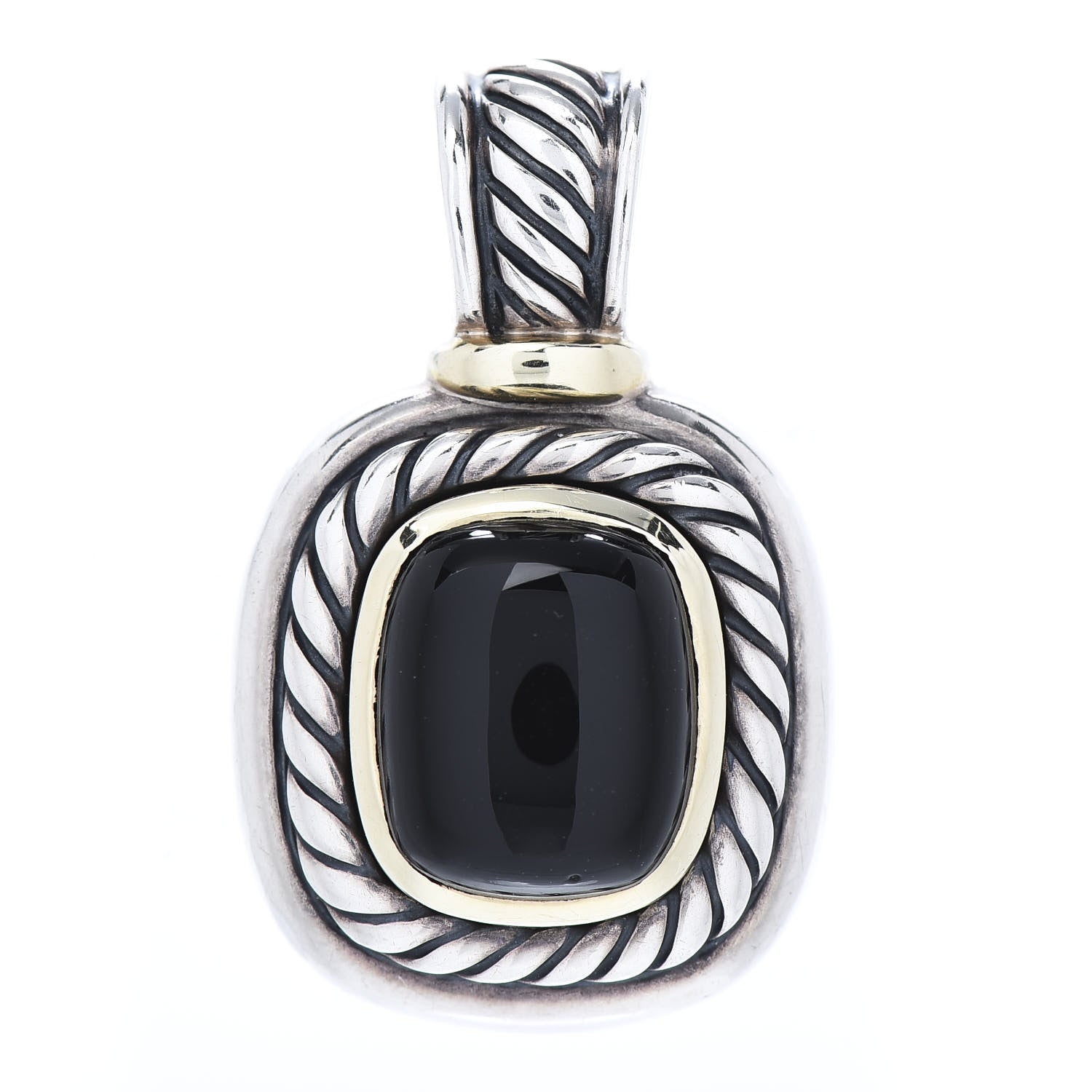 David Yurman Sterling Silver 14K Yellow Gold Black Onyx 10mm Albion Enhancer Pendant 1 of 4