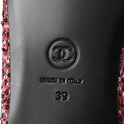 Chanel Glittered Tweed Sequin Grosgrain Cap Toe Ballet Flats 39 Pink White Silver Black 8 of 11