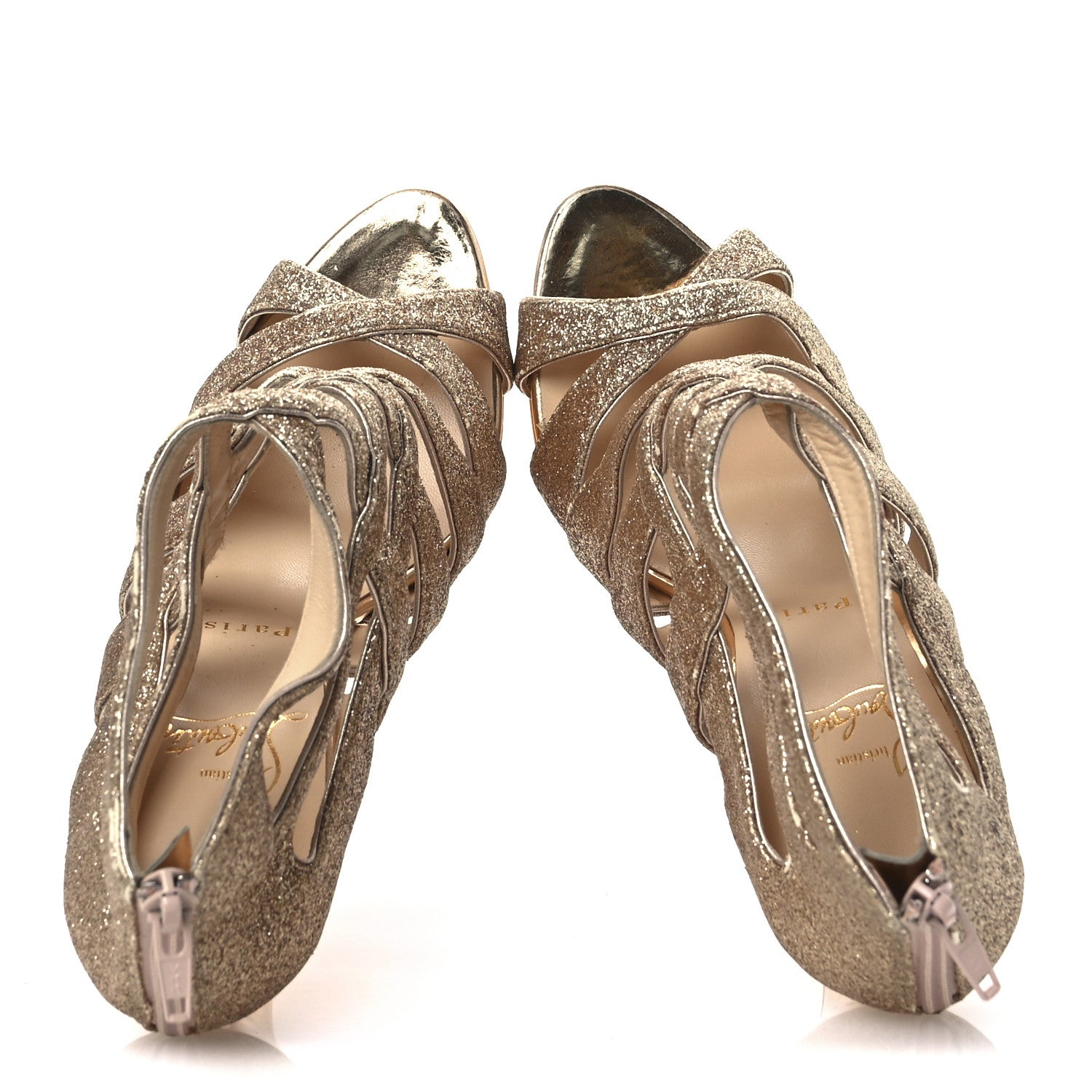 Christian Louboutin Glitter Mini Specchio Balota Platform Sandals 37.5 Gold 2 of 16