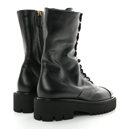 Chanel Crumpled Calfskin Patent Cap Toe Lace Up Combat Boots 41 Black 4 of 9