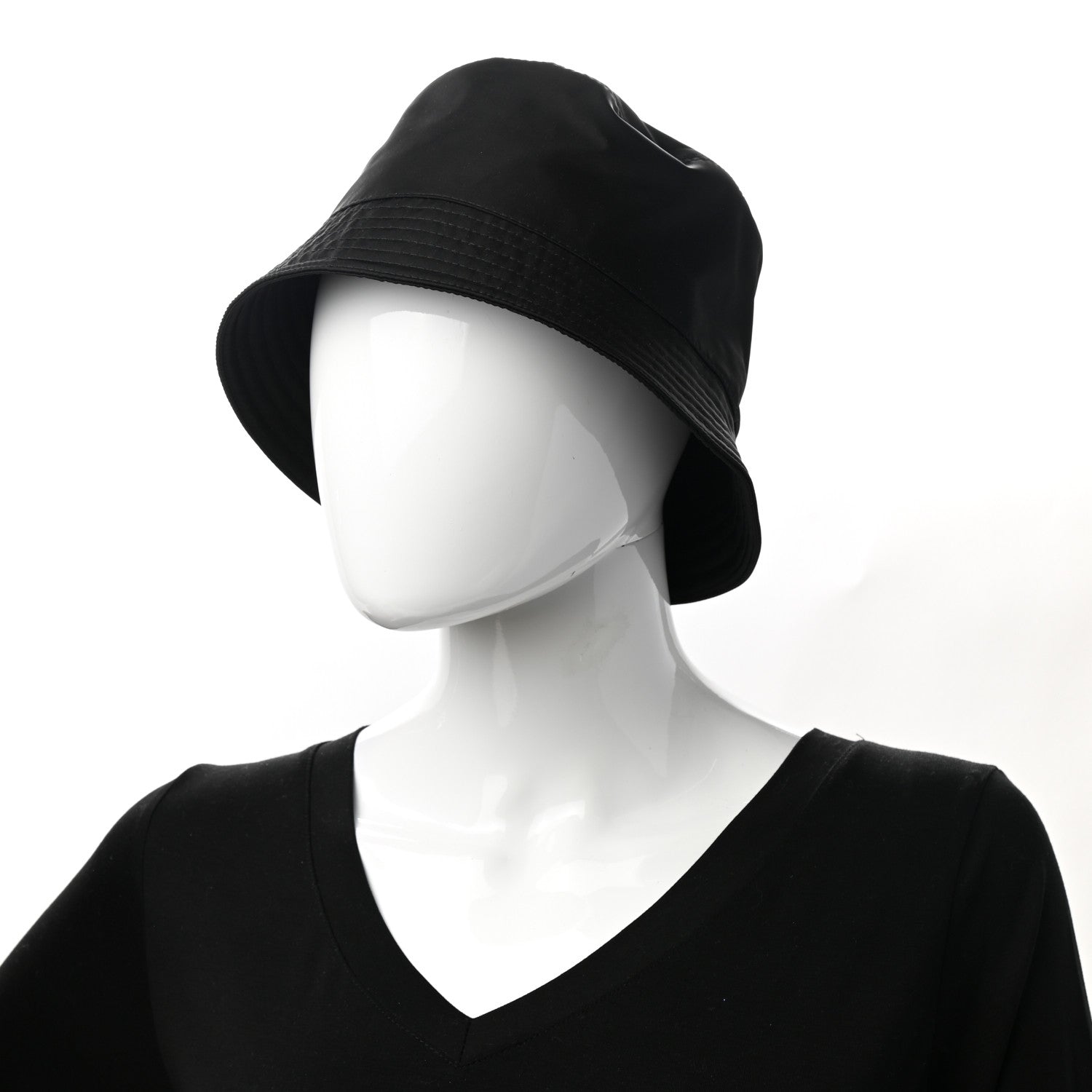 Prada Re-Nylon Metal Triangle Logo Womens Bucket Hat M Black 2 of 8