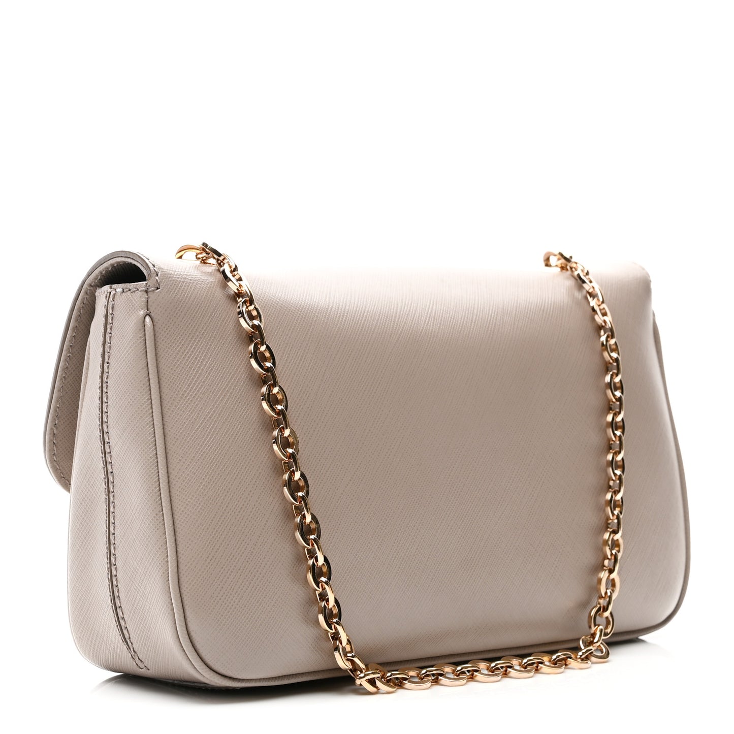 Hammered Calfskin Gancini Flap Bag Beige