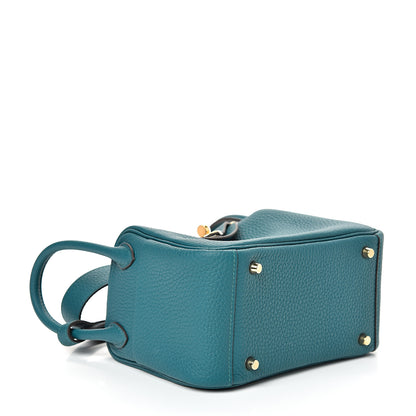 Hermes Taurillon Clemence Mini Lindy 20 Vert Bosphore 3 of 10
