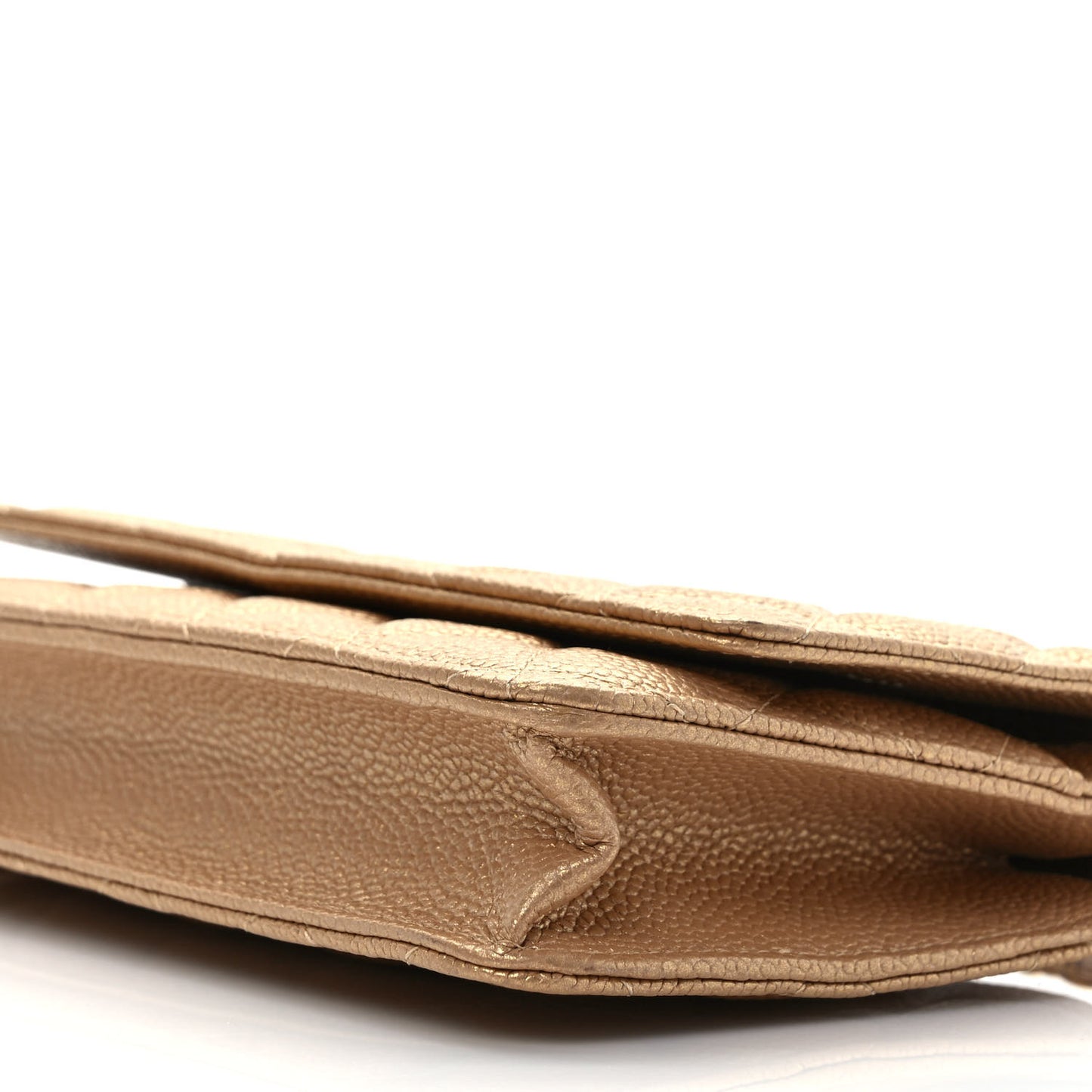 Pearly Caviar Quilted Wallet On Chain WOC Gold