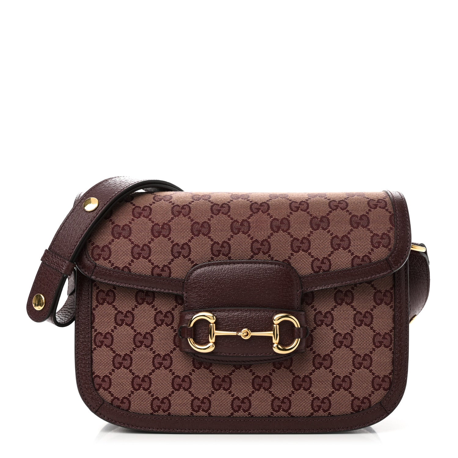 Gucci Monogram Textured Dollar Calfskin Horsebit 1955 Shoulder Bag Sahara Rubino Chardonnay 1 of 9