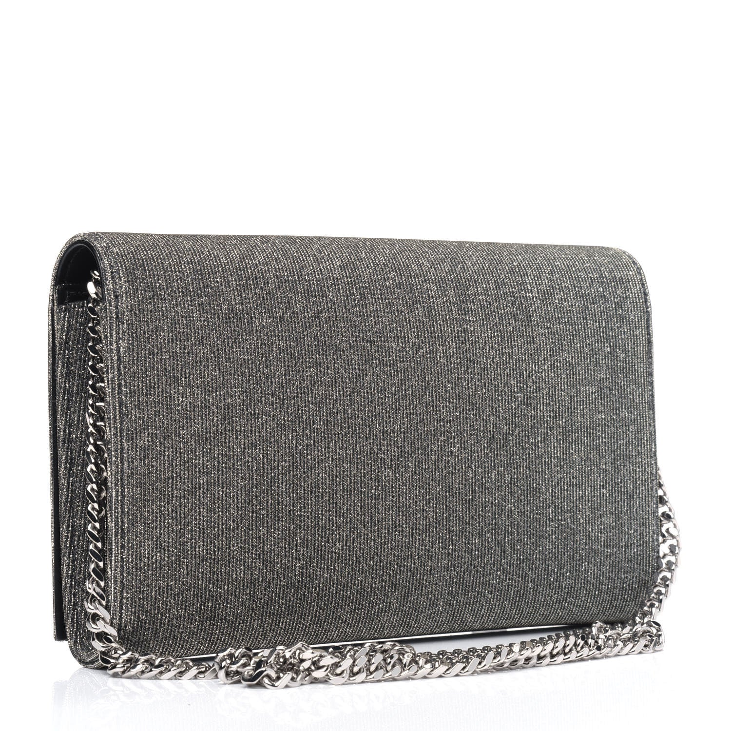 Saint Laurent Metallic Sparkle Fabric Monogram Chain Wallet Charcoal 2 of 4