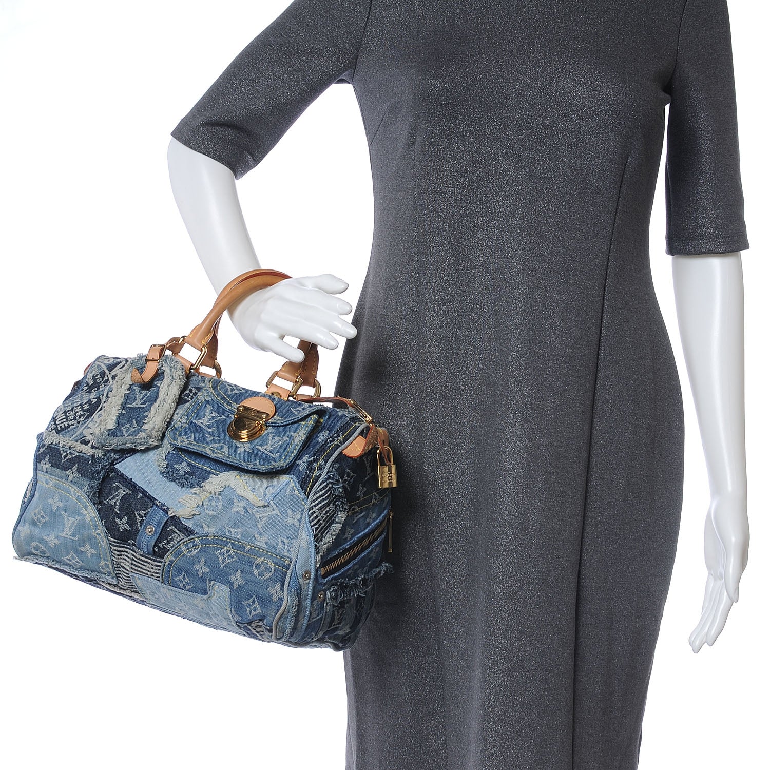 Louis Vuitton Denim Patchwork Speedy 30 Blue 2 of 8