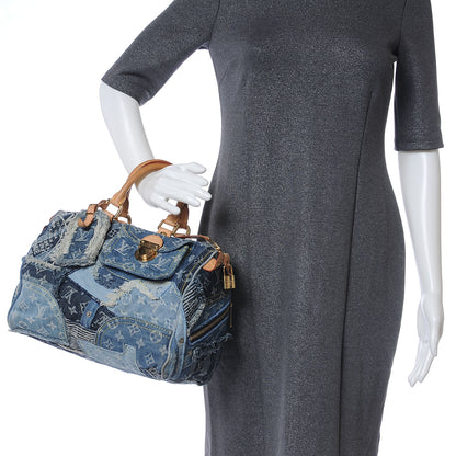 Louis Vuitton Denim Patchwork Speedy 30 Blue 2 of 8