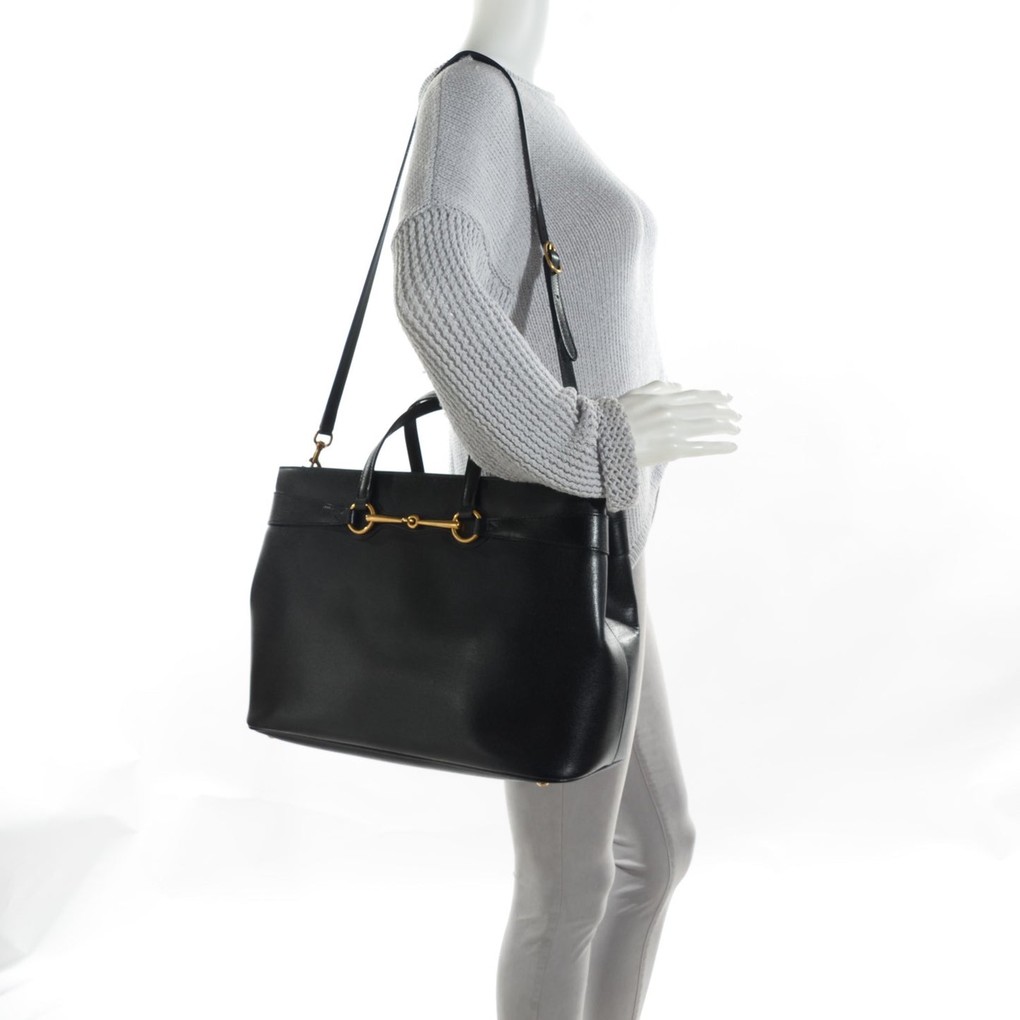 Textured Calfskin Large Bright Bit Tote Black
