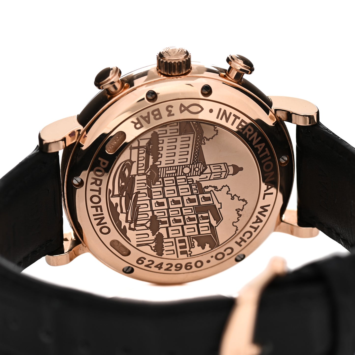 18K Rose Gold Alligator 42mm Portofino Chronograph Automatic Watch Blue IW391035