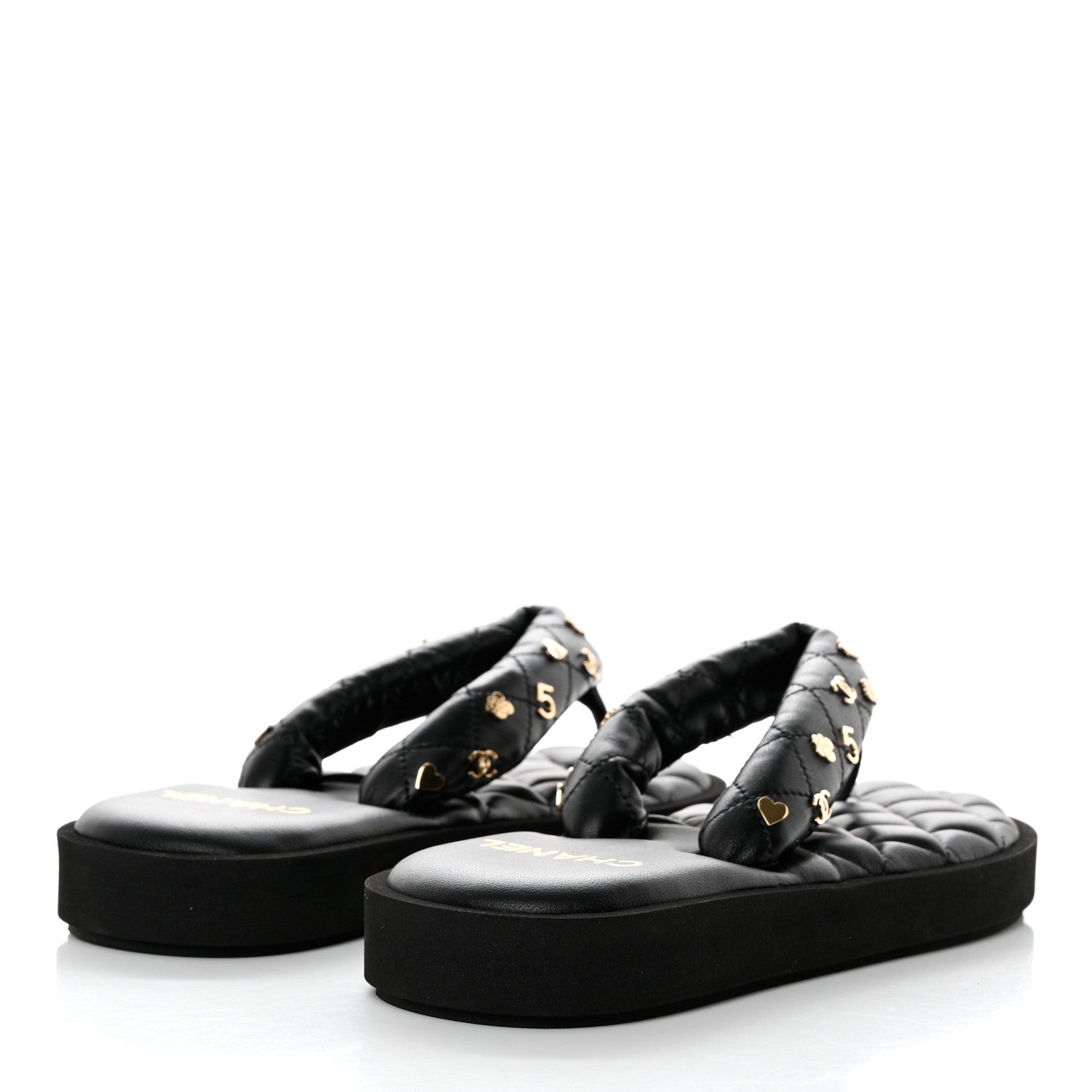 Chanel Lambskin Quilted Padded Charms Thong Sandals 39.5 Black 4 of 8