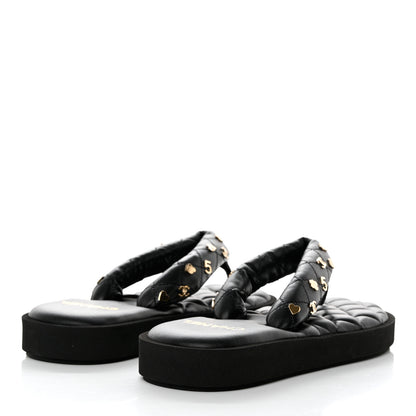 Chanel Lambskin Quilted Padded Charms Thong Sandals 39.5 Black 4 of 8