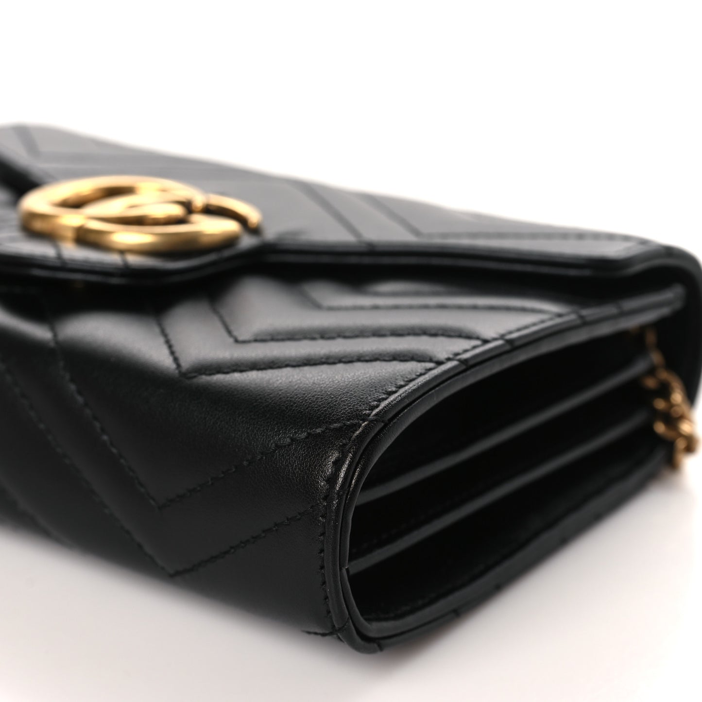 Calfskin Matelasse GG Marmont Chain Wallet Black
