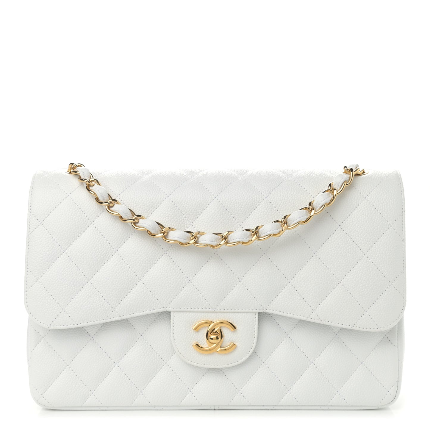 Caviar Quilted Jumbo Double Flap White