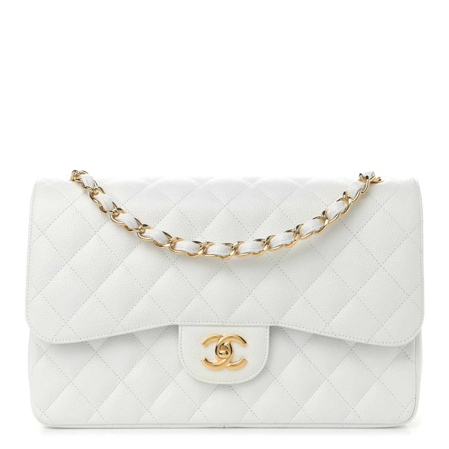 Chanel Caviar Quilted Jumbo Double Flap White 1 of 13