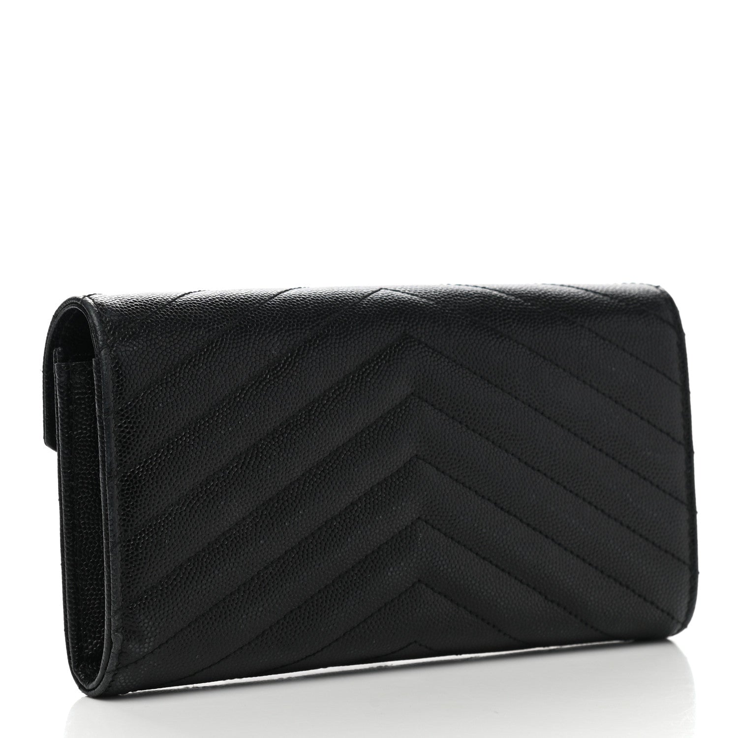 Saint Laurent Grain De Poudre Matelasse Chevron Monogram Flap Wallet Black 3 of 8