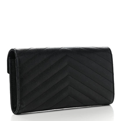 Saint Laurent Grain De Poudre Matelasse Chevron Monogram Flap Wallet Black 3 of 8
