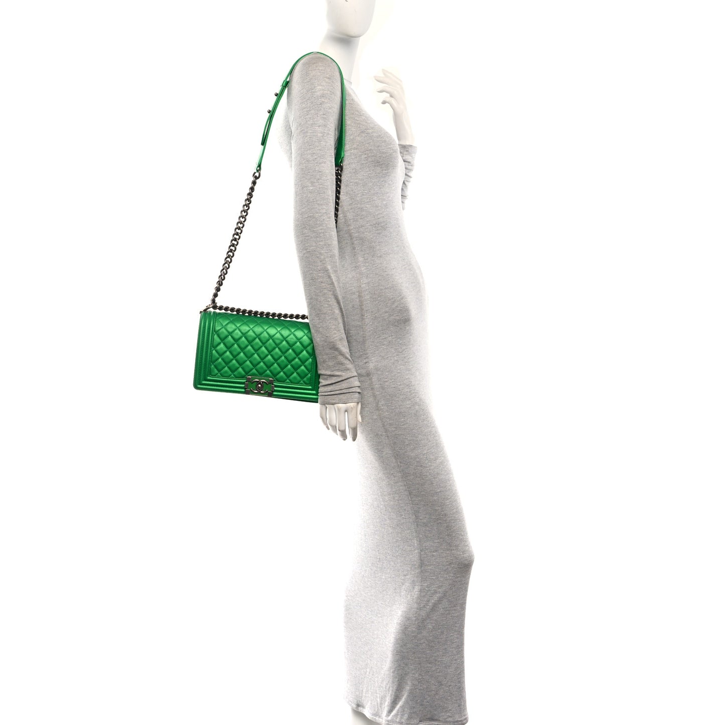 Metallic Calfskin Quilted Medium Boy Flap Green