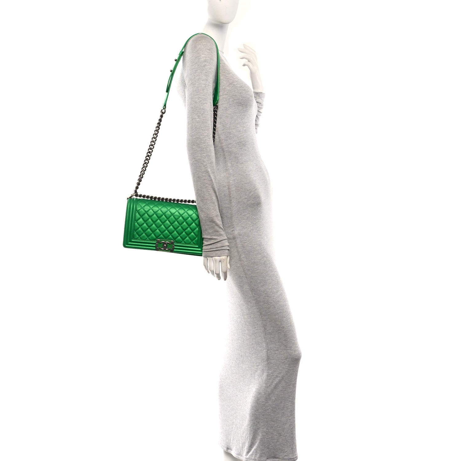 Chanel Metallic Calfskin Quilted Medium Boy Flap Green 2 of 10