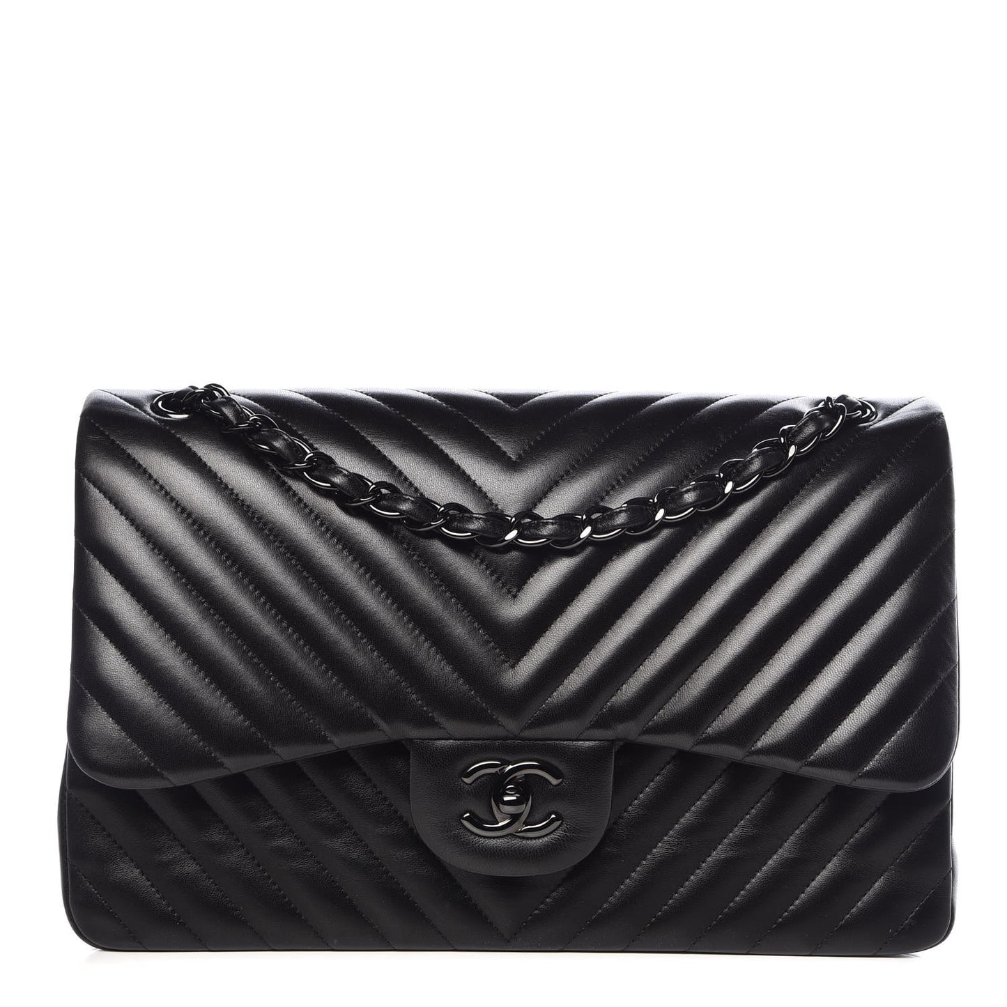 Lambskin Chevron Quilted Jumbo Double Flap So Black
