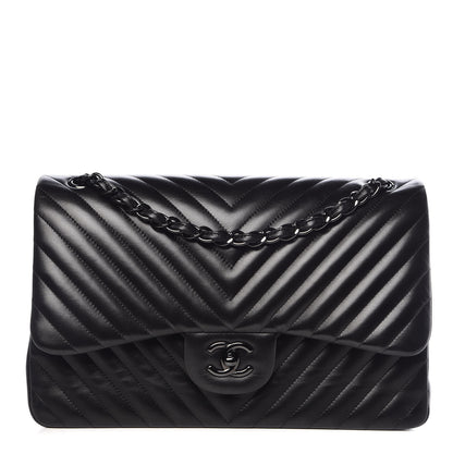 Chanel Lambskin Chevron Quilted Jumbo Double Flap So Black 1 of 10