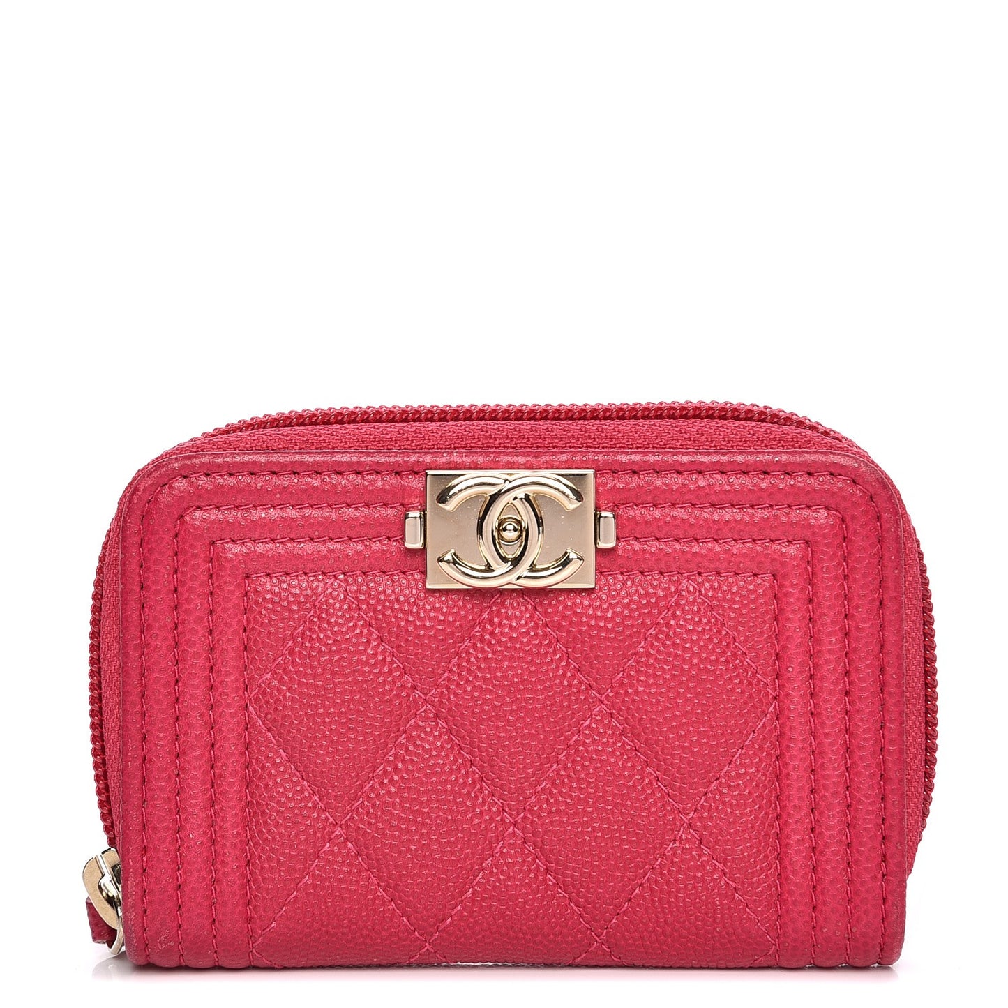 Caviar Quilted Boy Zip Around Coin Purse Wallet Fuchsia