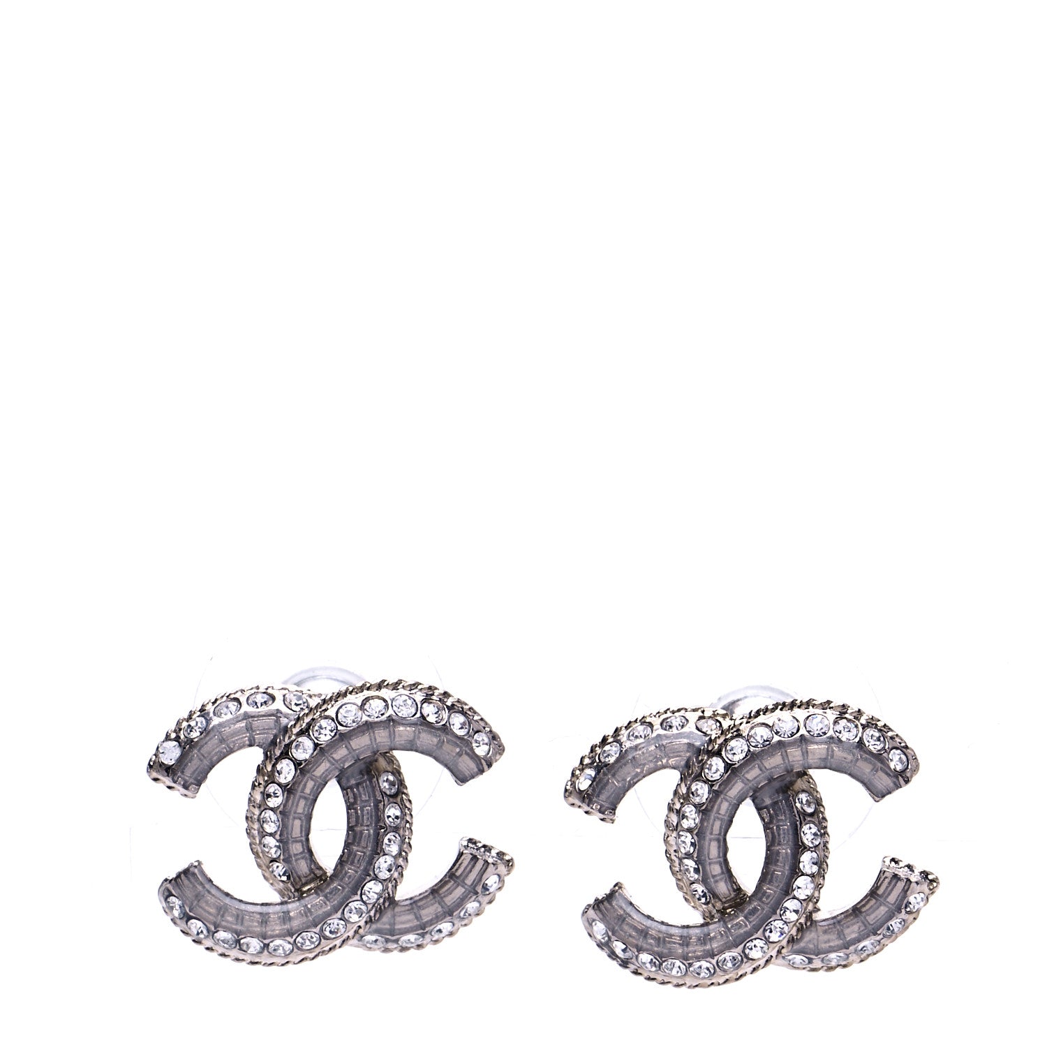 Chanel Enamel Crystal CC Earrings Silver 1 of 5