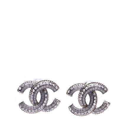 Chanel Enamel Crystal CC Earrings Silver 1 of 5