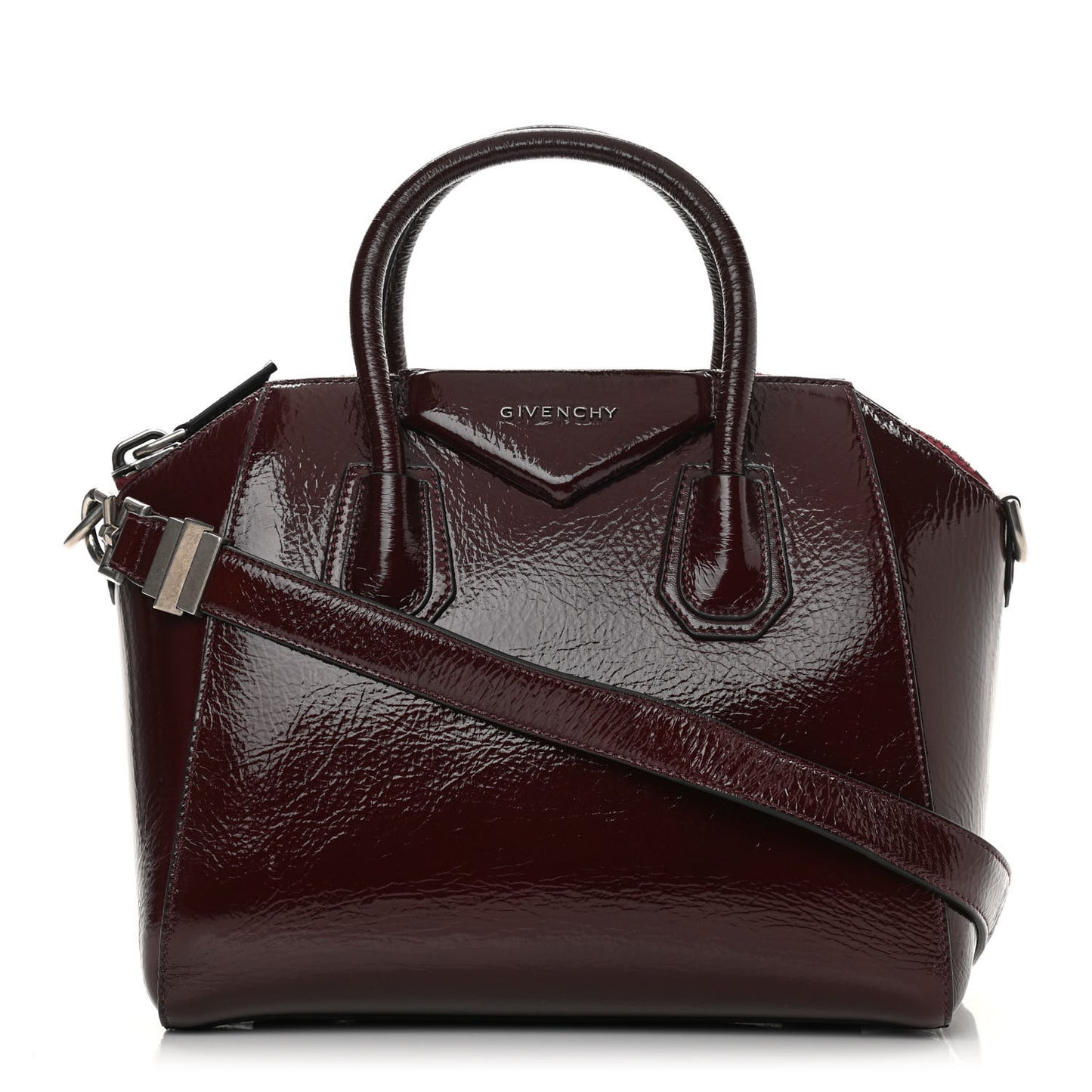 Crinkled Patent Calfskin Small Antigona Aubergine
