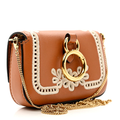 Fendi Shiny Nappa Vitello King Floral Ajour Embroidered Nano Baguette Charm Brandy 3 of 6