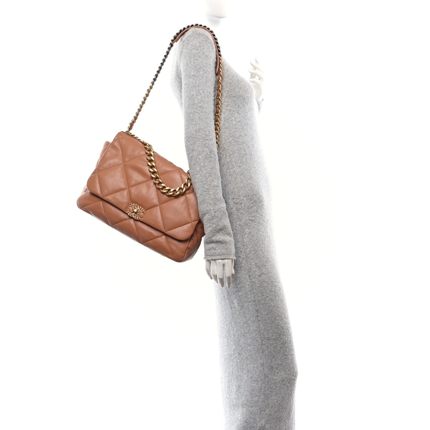 Lambskin Quilted Maxi Chanel 19 Flap Brown