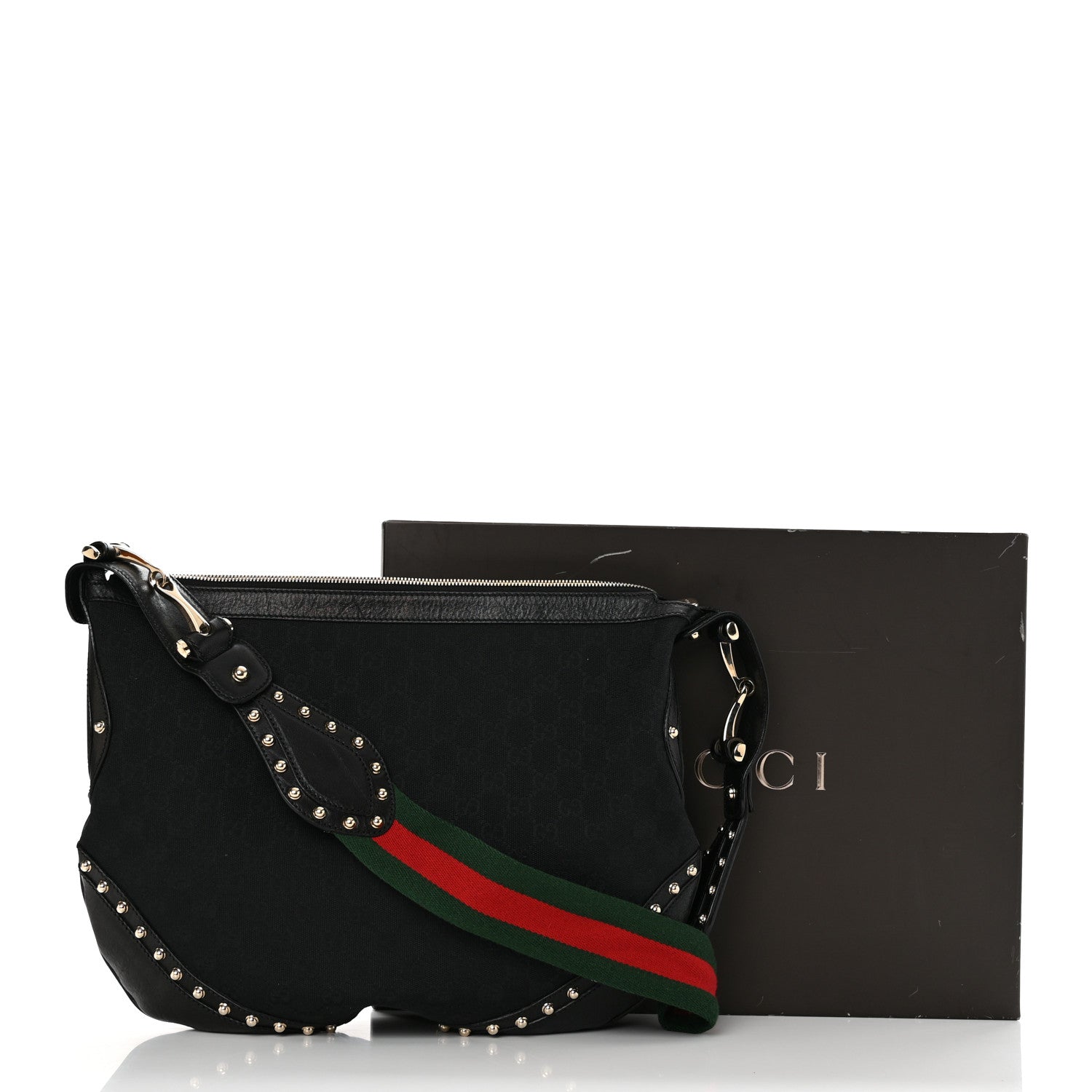 Gucci Monogram Pelham Studded Shoulder Bag Black 11 of 11