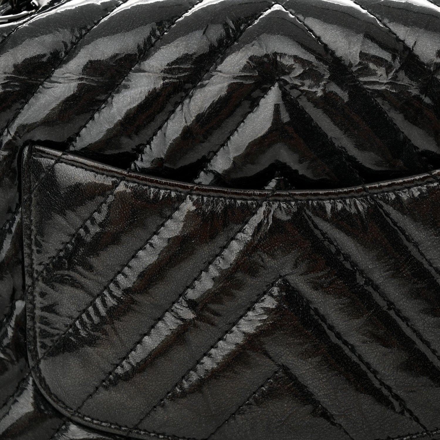 Chanel Patent Metallic Crumpled Calfskin Chevron Quilted Mini Rectangular Flap So Black 12 of 12