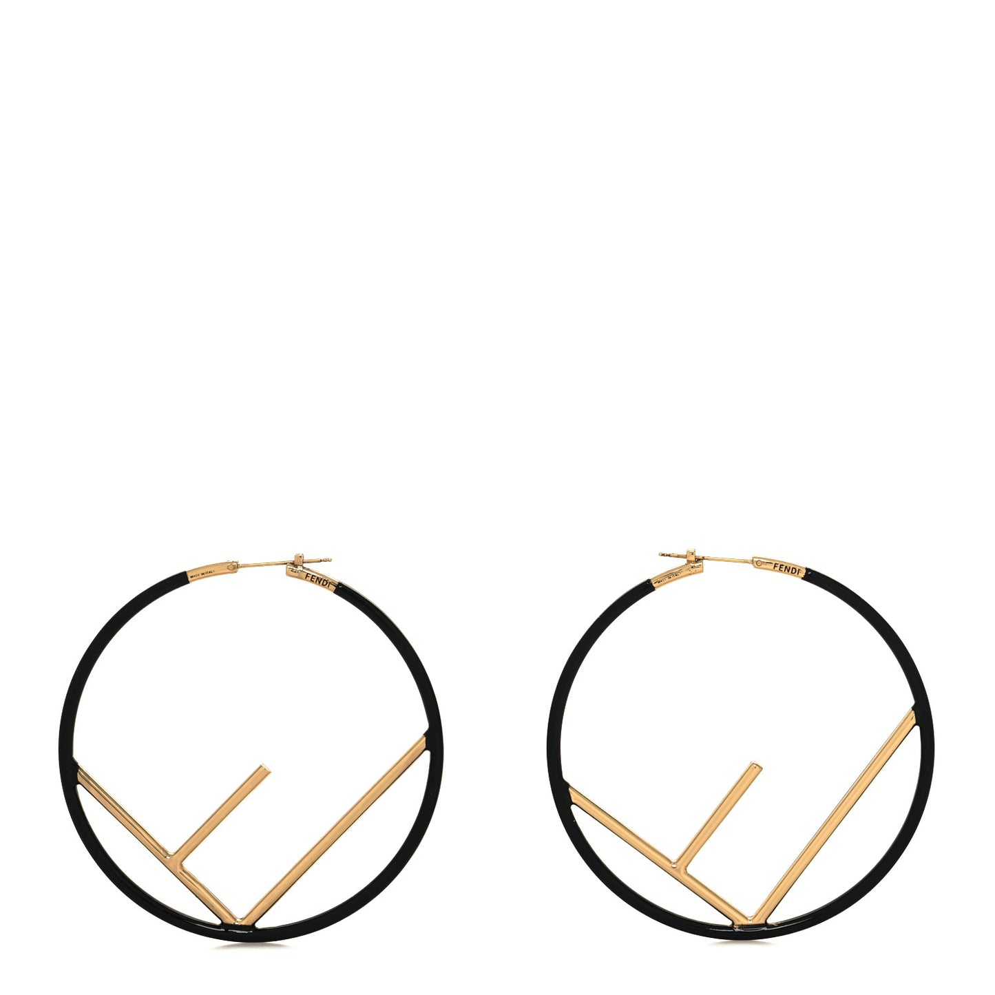Metal Enamel Large F is Fendi Hoop Earrings Black Gold