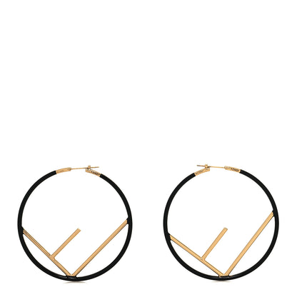 Fendi Metal Enamel Large F is Fendi Hoop Earrings Black Gold 1 of 6