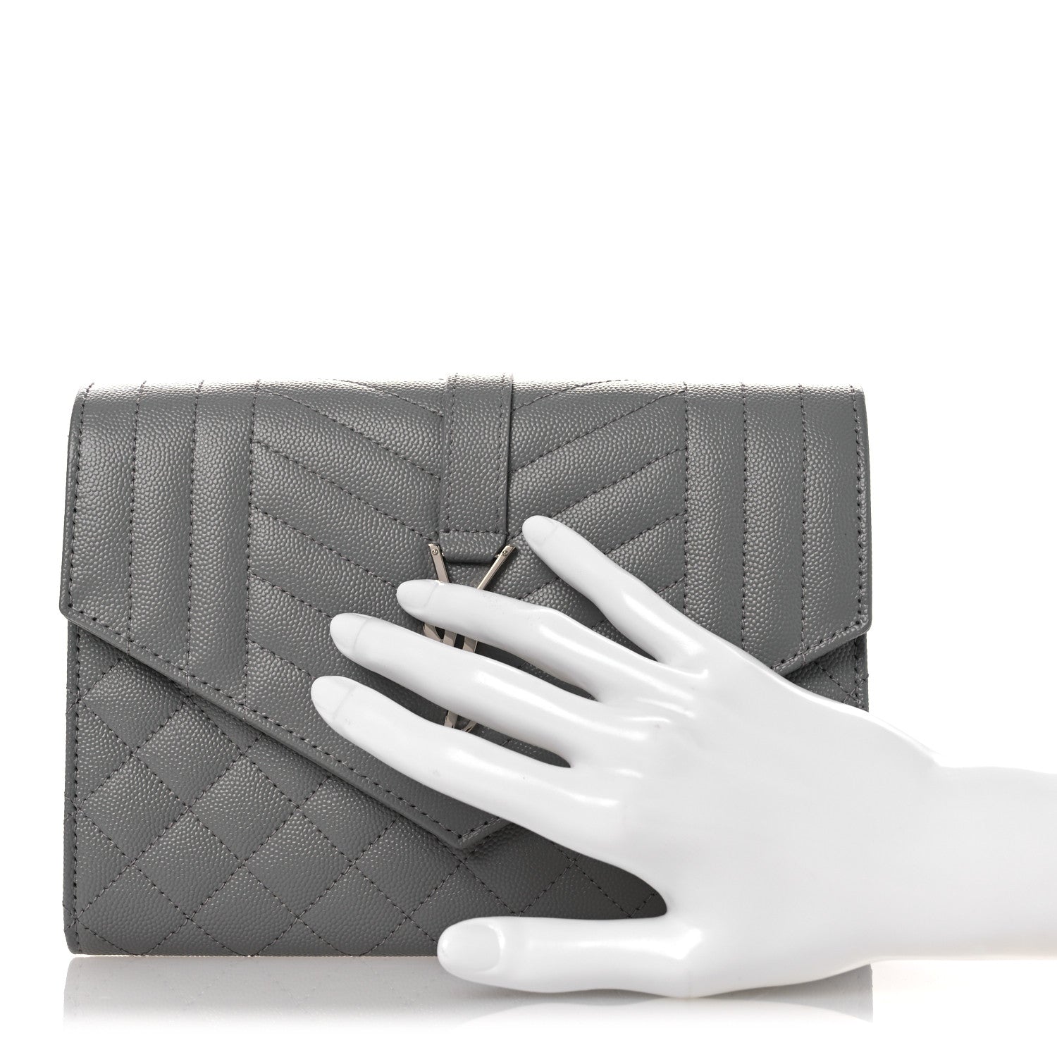 Saint Laurent Grain De Poudre Textured Mixed Matelasse Triquilt Monogram Clutch Storm 2 of 11