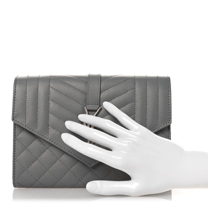 Saint Laurent Grain De Poudre Textured Mixed Matelasse Triquilt Monogram Clutch Storm 2 of 11