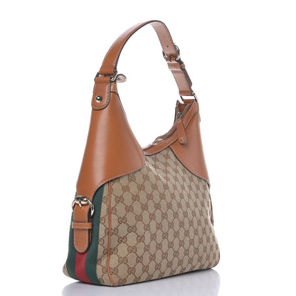 Gucci Monogram Large Horsebit Web Hobo Tan 4 of 12