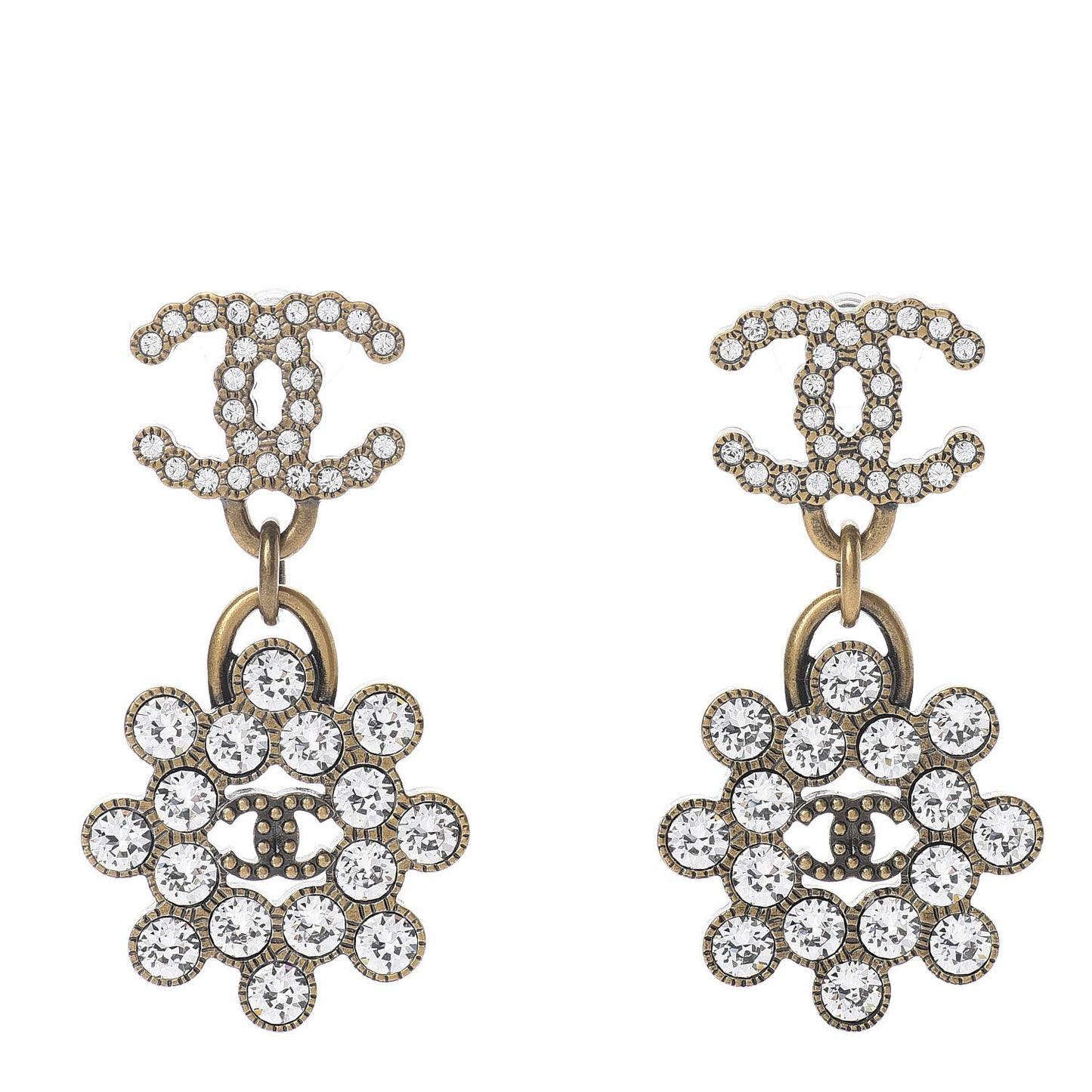 Crystal Strass CC City of Lights Cluster Dangle Earrings Gold