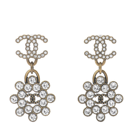 Chanel Crystal Strass CC City of Lights Cluster Dangle Earrings Gold 1 of 5