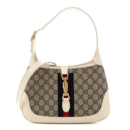 Gucci GG Supreme Monogram Azalea Calfskin Web Small Jackie 1961 Hobo Beige Ebony Mystic White 1 of 10