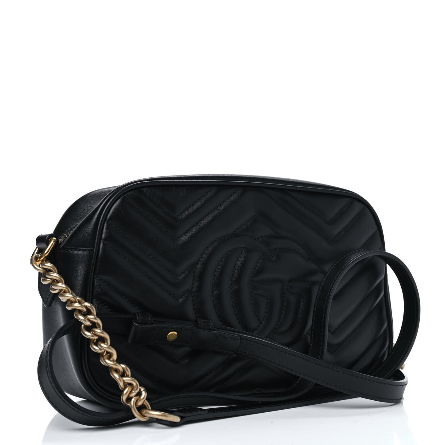 Calfskin Matelasse Small GG Marmont Chain Shoulder Bag Black