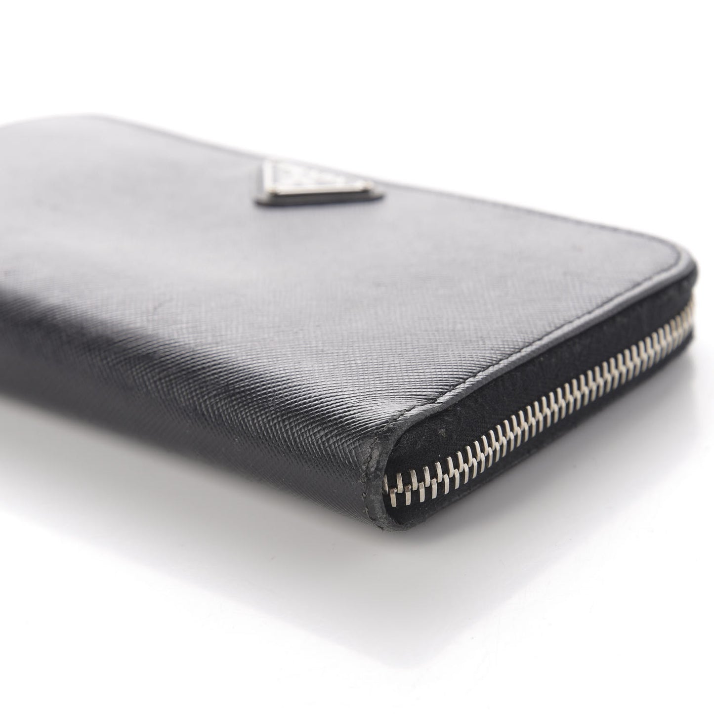 Saffiano Triangle Zip Around Wallet Black