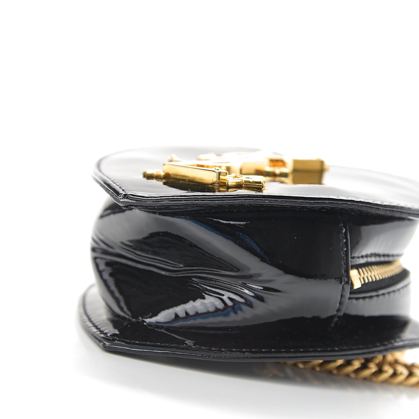 Patent Small Love Heart Chain Bag Black